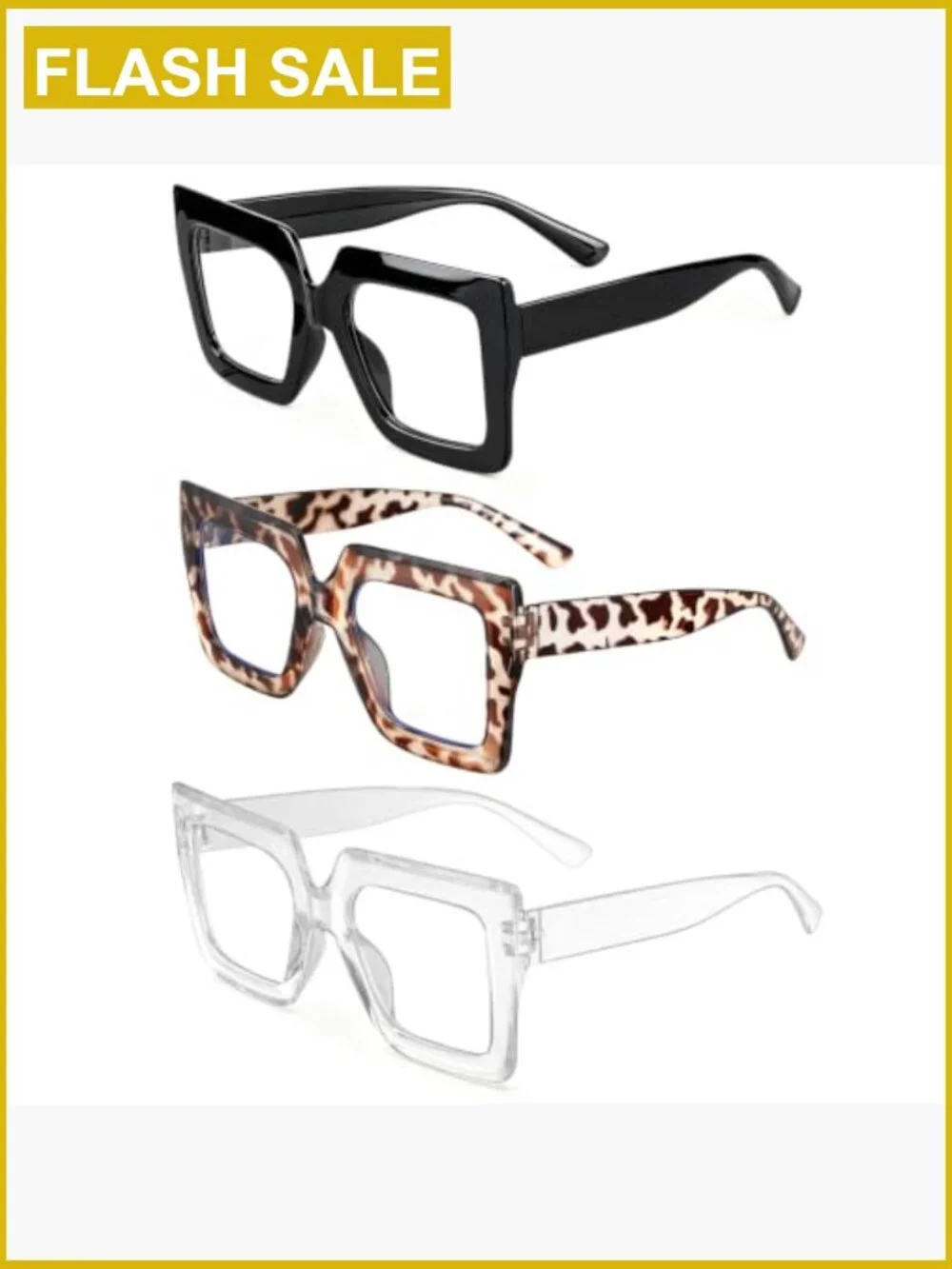 3-Pack Oversized Square Blue Light Glasses Big Frame Computer Eyewear